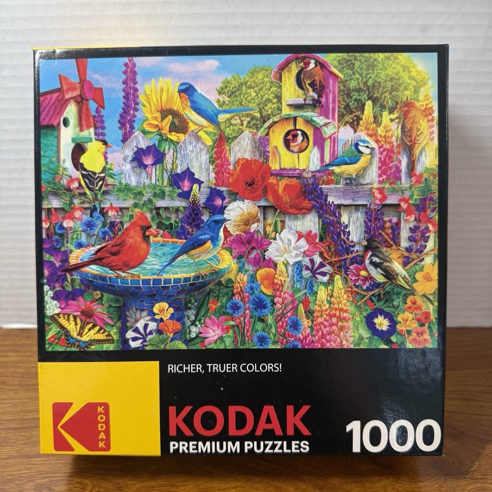 KODAK Premium Puzzles 1000 Piece - Bird Bath Garden by Lars Stewart Complete
